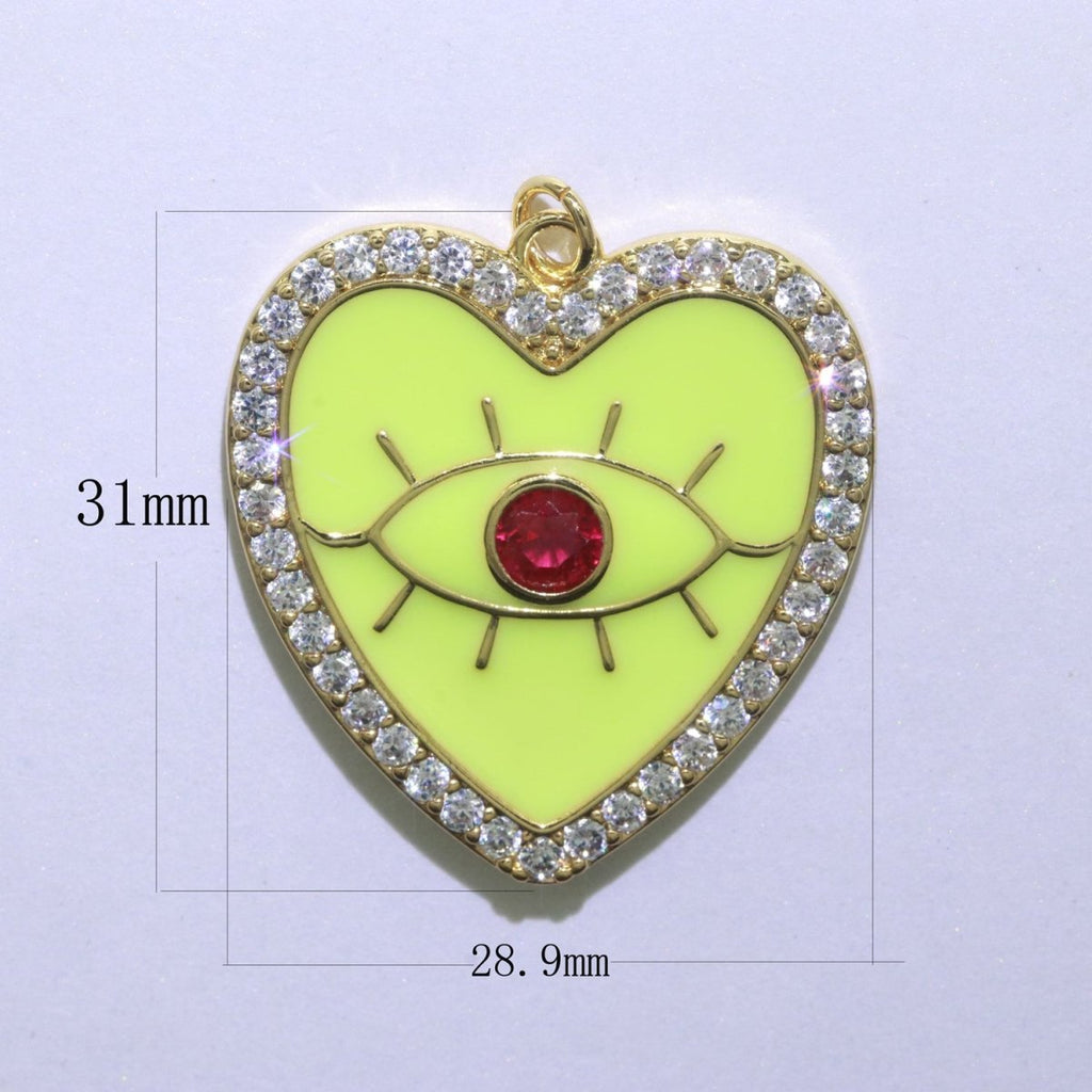 Gold plated Enamel Colorful Evil Eye Heart Shape Pendant Charm E-907 E-908 E-909