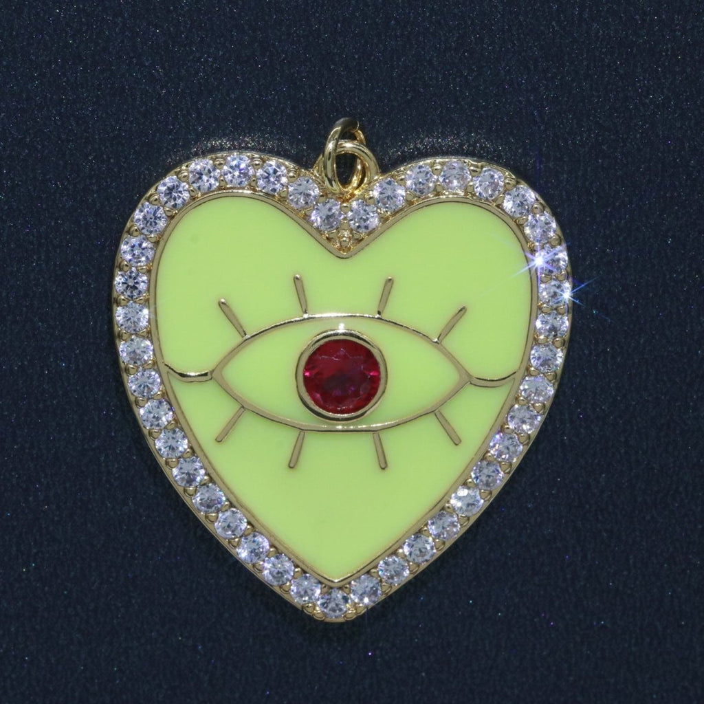 Gold plated Enamel Colorful Evil Eye Heart Shape Pendant Charm E-907 E-908 E-909