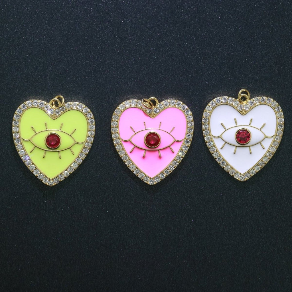 Gold plated Enamel Colorful Evil Eye Heart Shape Pendant Charm E-907 E-908 E-909