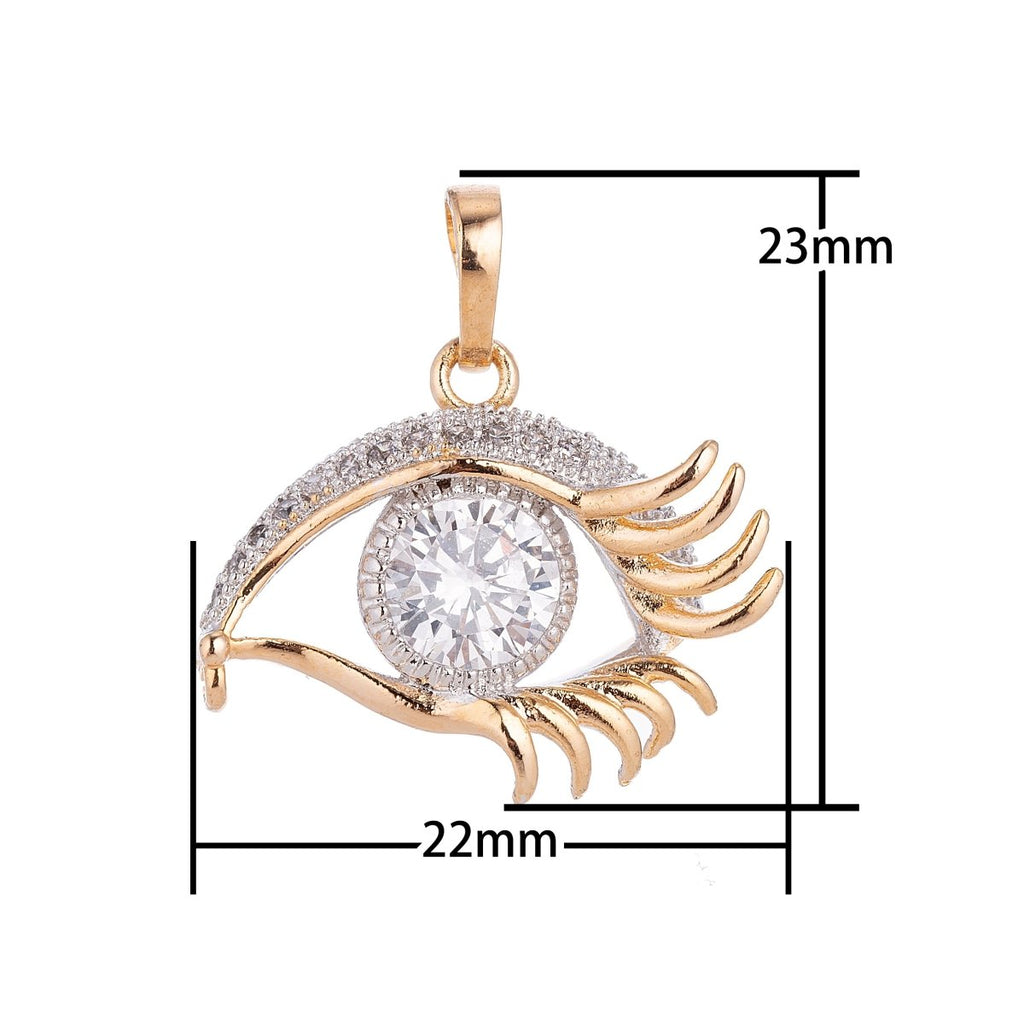 Gold plated Evil Eye Micro Paved CZ Mixed Metal Pendant H-050 - DLUXCA