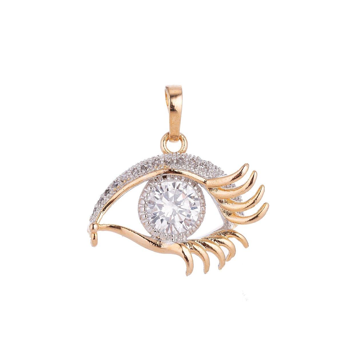Gold plated Evil Eye Micro Paved CZ Mixed Metal Pendant H-050 - DLUXCA