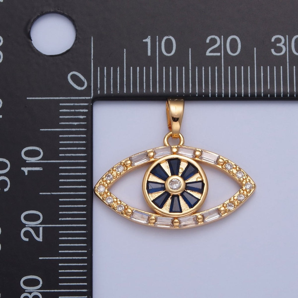 Gold plated Evil Eye Pendant, Baguette Clear CZ Eye of Ra Protection Charm For Jewelry Making H-014 - DLUXCA