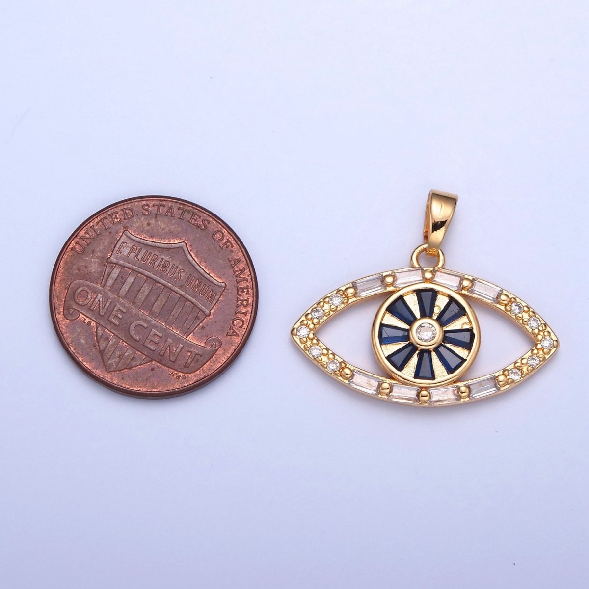 Gold plated Evil Eye Pendant, Baguette Clear CZ Eye of Ra Protection Charm For Jewelry Making H-014 - DLUXCA