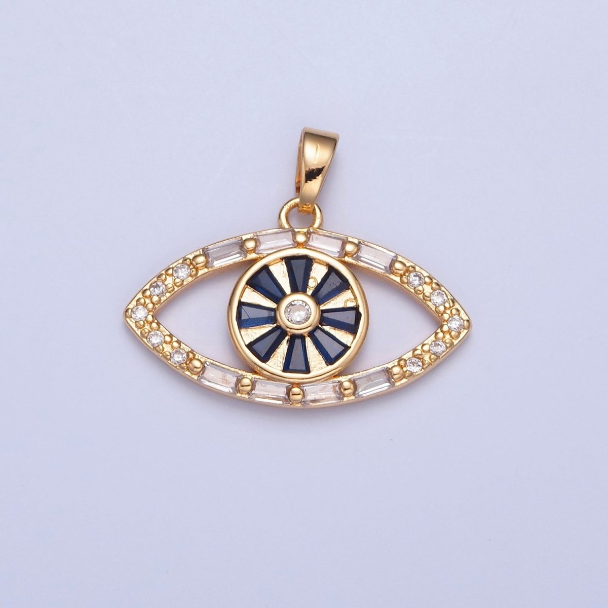 Gold plated Evil Eye Pendant, Baguette Clear CZ Eye of Ra Protection Charm For Jewelry Making H-014 - DLUXCA
