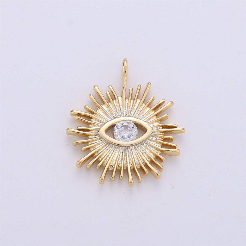 Gold plated Evil Eye Sunburst Charm, Boho Charm, Evil Eye Charm, Evil Eye Jewelry, Greek Eye Charm for Necklace Bracelet Making Supply C-606 - DLUXCA