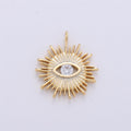 Gold plated Evil Eye Sunburst Charm, Boho Charm, Evil Eye Charm, Evil Eye Jewelry, Greek Eye Charm for Necklace Bracelet Making Supply C-606 - DLUXCA