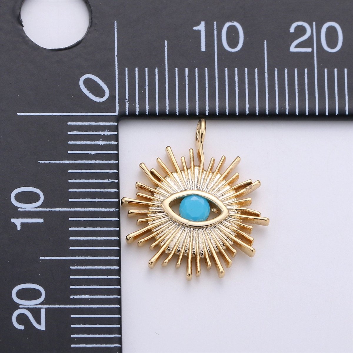 Gold plated Evil Eye Sunburst Charm, Boho Charm, Evil Eye Charm, Evil Eye Jewelry, Greek Eye Charm for Necklace Bracelet Making Supply C-606 - DLUXCA