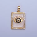 Gold plated Evil Eye Tag Pendant, Micro Pave Black & Clear CZ with White Enamel Eye of Ra Protection Tile Pendant H-064 - DLUXCA