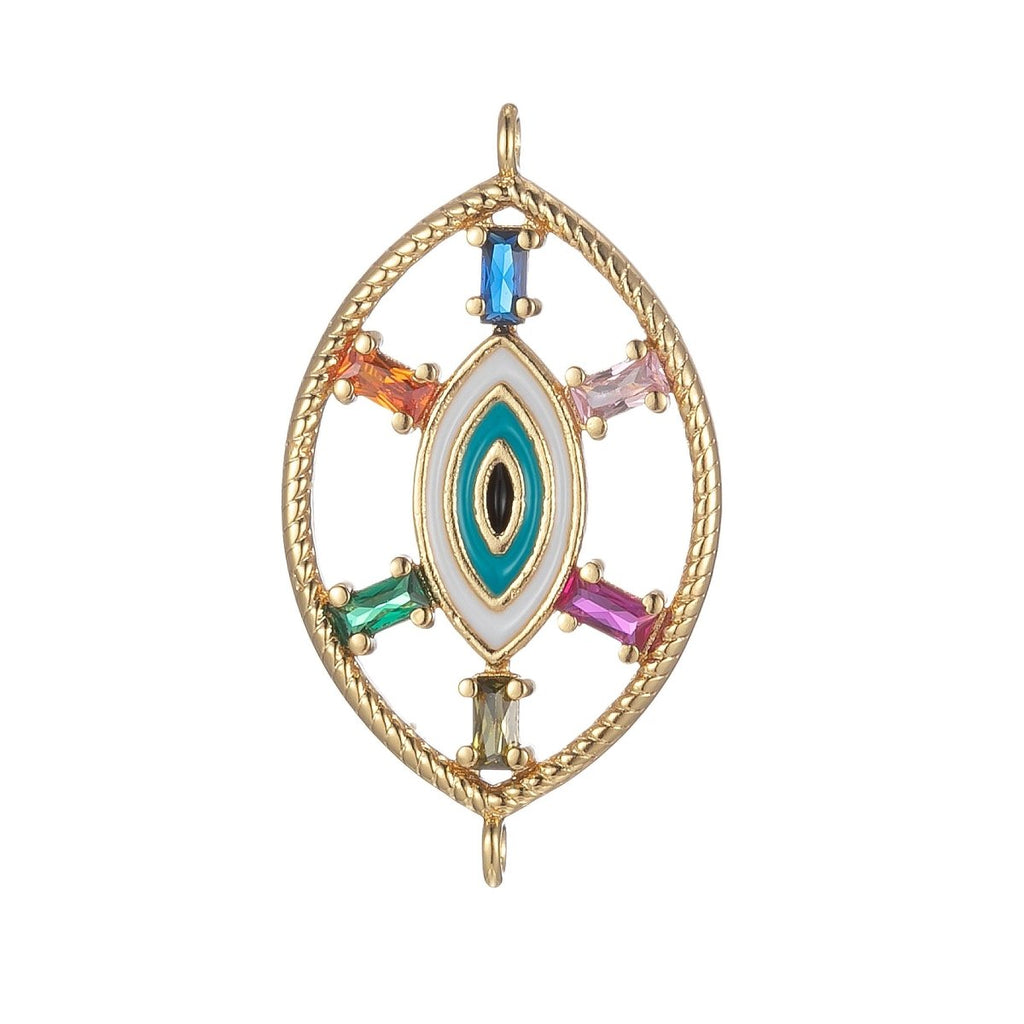Gold plated Eye Charm Connector Evil Eye of Ra Protection Amulet Good Luck Bracelet Earring Necklace Link Connector Supply F-872 - DLUXCA