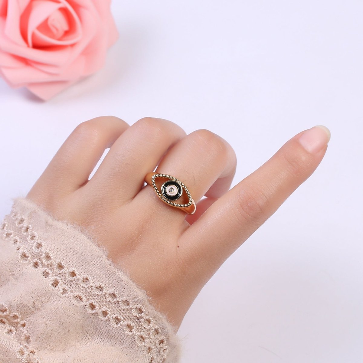 Gold plated eye ring | Open evil eye ring | Evil eye jewelry | protection evil eye ring U-254 ~ U-257