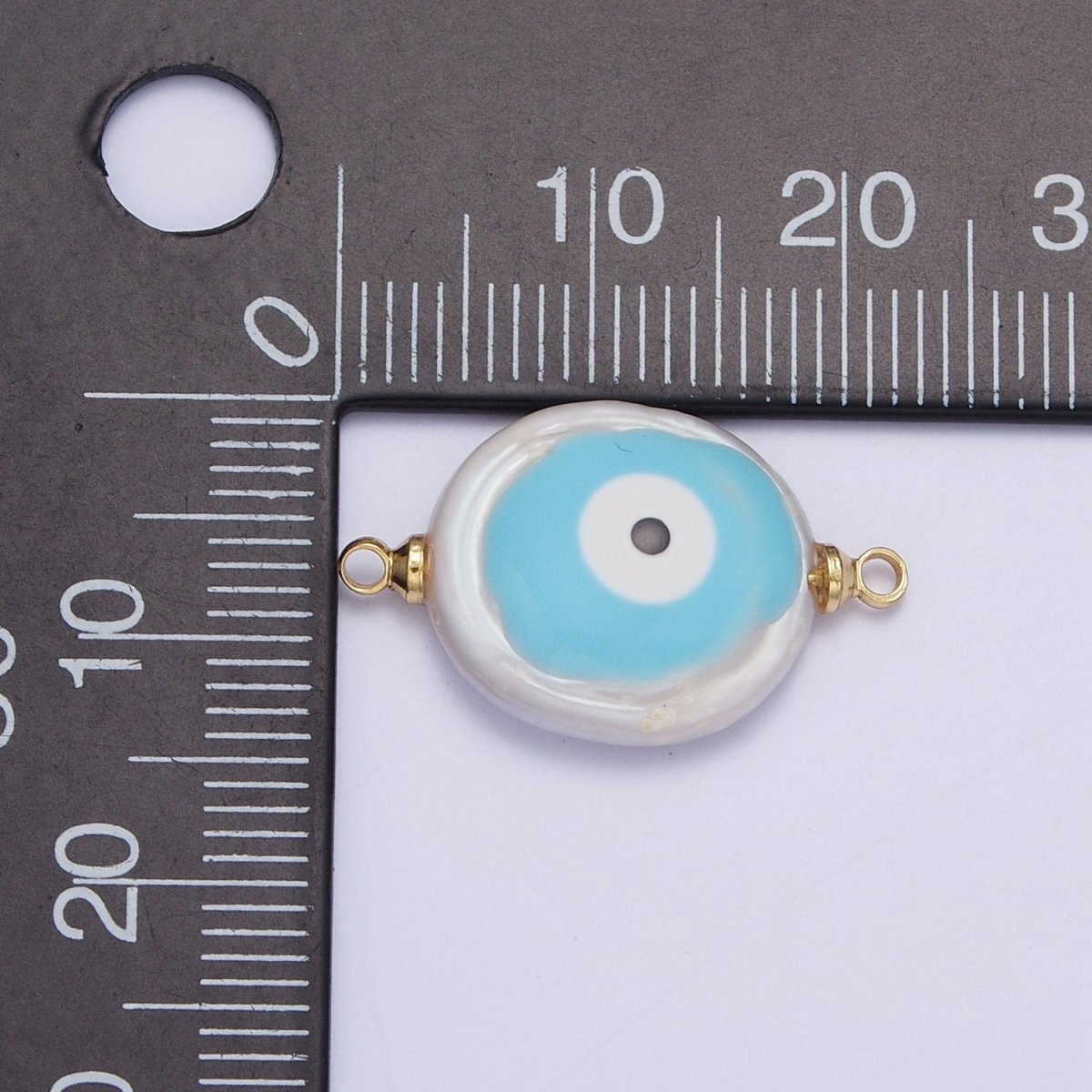 Gold plated Flat Button Pearl Connector with Glitter Blue Evil Eye Enamel Link Charm For Jewelry Making G-542 G-543