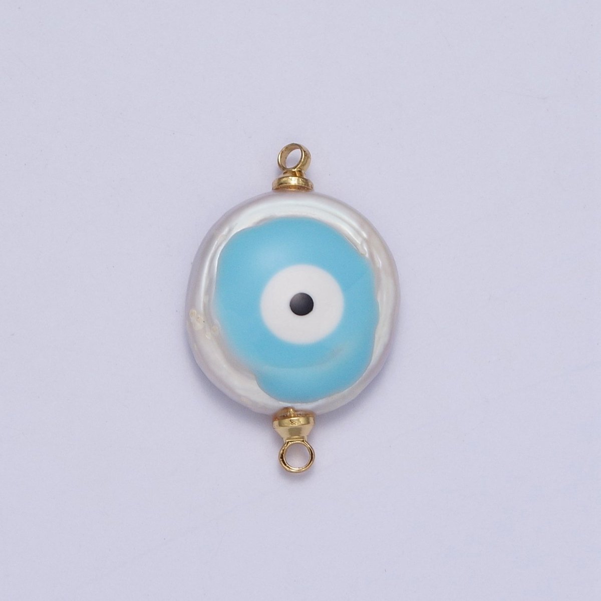 Gold plated Flat Button Pearl Connector with Glitter Blue Evil Eye Enamel Link Charm For Jewelry Making G-542 G-543