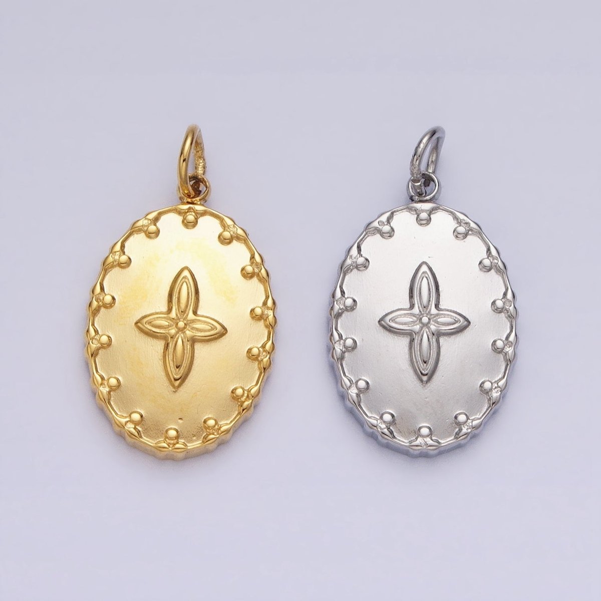 Gold plated Four-Leaf Petal Flower Artisan Oval Add-On Charm in Gold & Silver | AC595 AC596