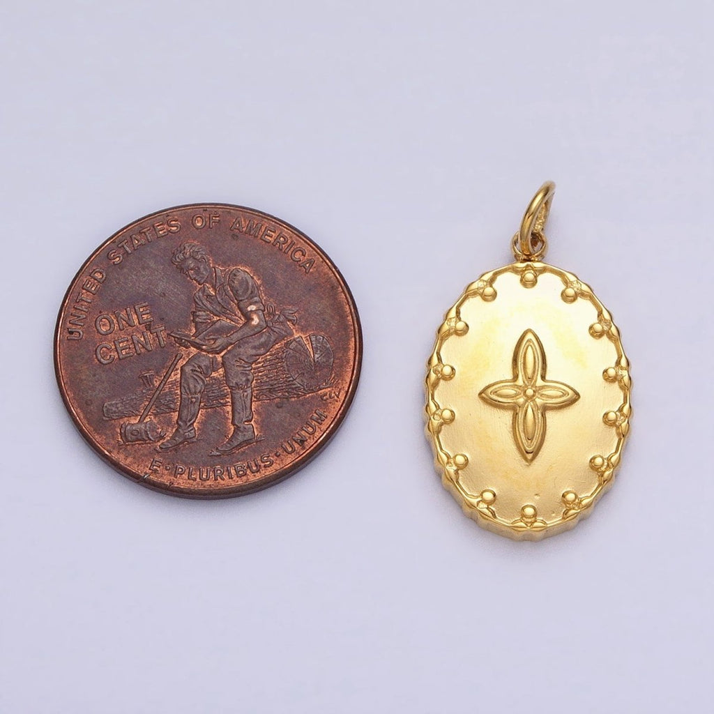 Gold plated Four-Leaf Petal Flower Artisan Oval Add-On Charm in Gold & Silver | AC595 AC596