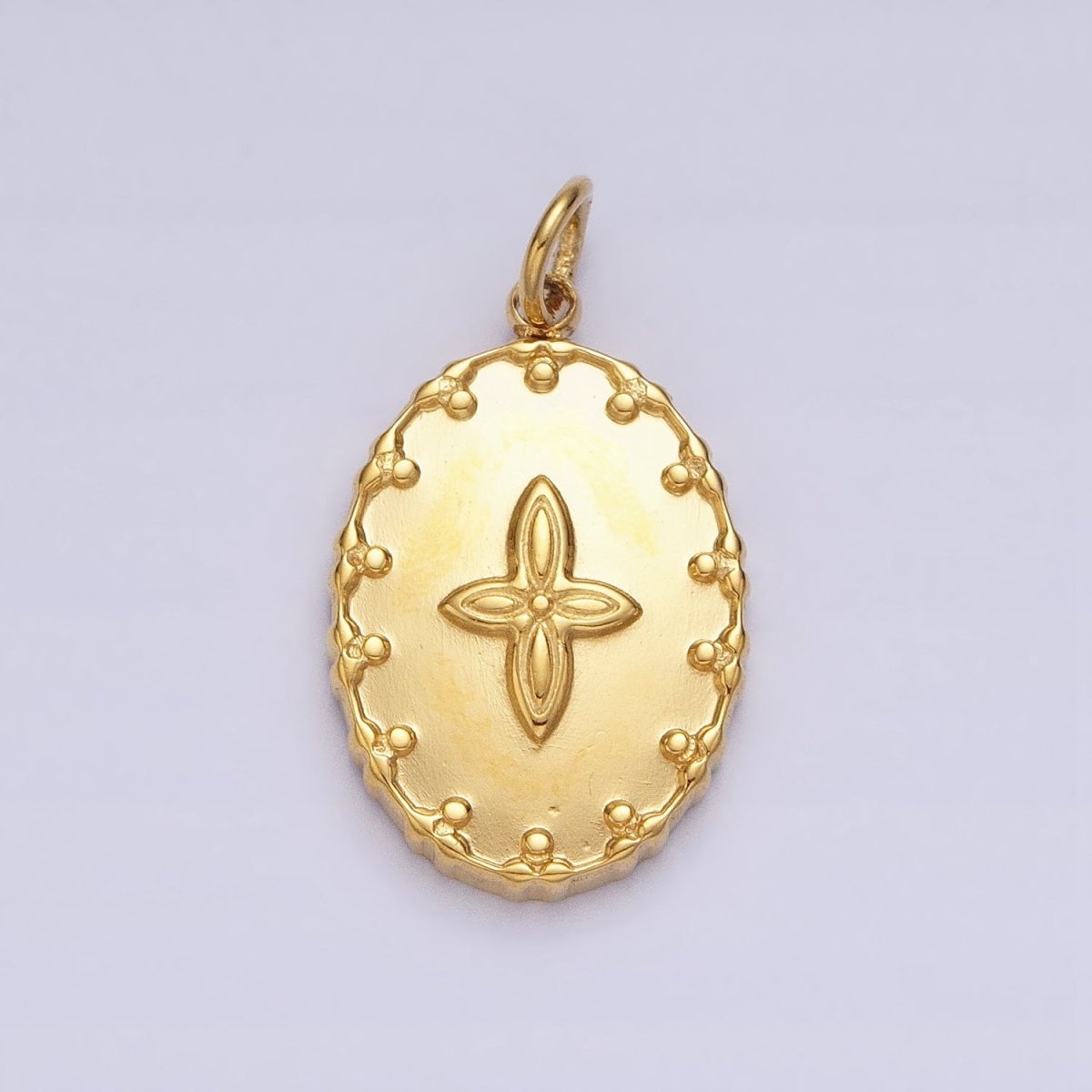 Gold plated Four-Leaf Petal Flower Artisan Oval Add-On Charm in Gold & Silver | AC595 AC596