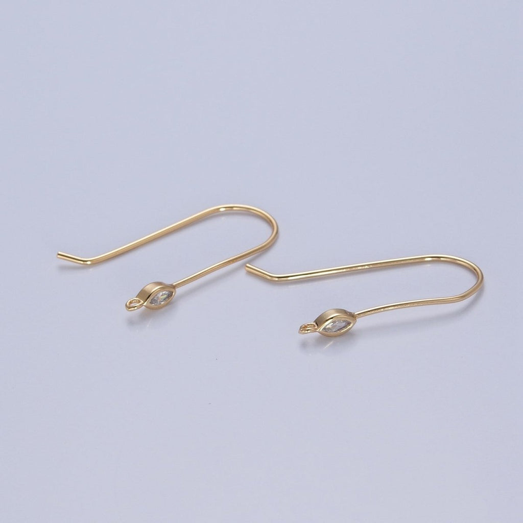 Gold plated French Hook Earrings, Geometric Marquise Heart Baguette Oval Square Star Round CZ Cubic Zirconia Fish Hook Earrings with Open Link Loop for Earrings Making L-802~L-808 - DLUXCA