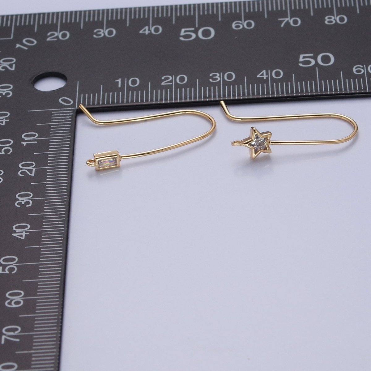 Gold plated French Hook Earrings, Geometric Marquise Heart Baguette Oval Square Star Round CZ Cubic Zirconia Fish Hook Earrings with Open Link Loop for Earrings Making L-802~L-808 - DLUXCA