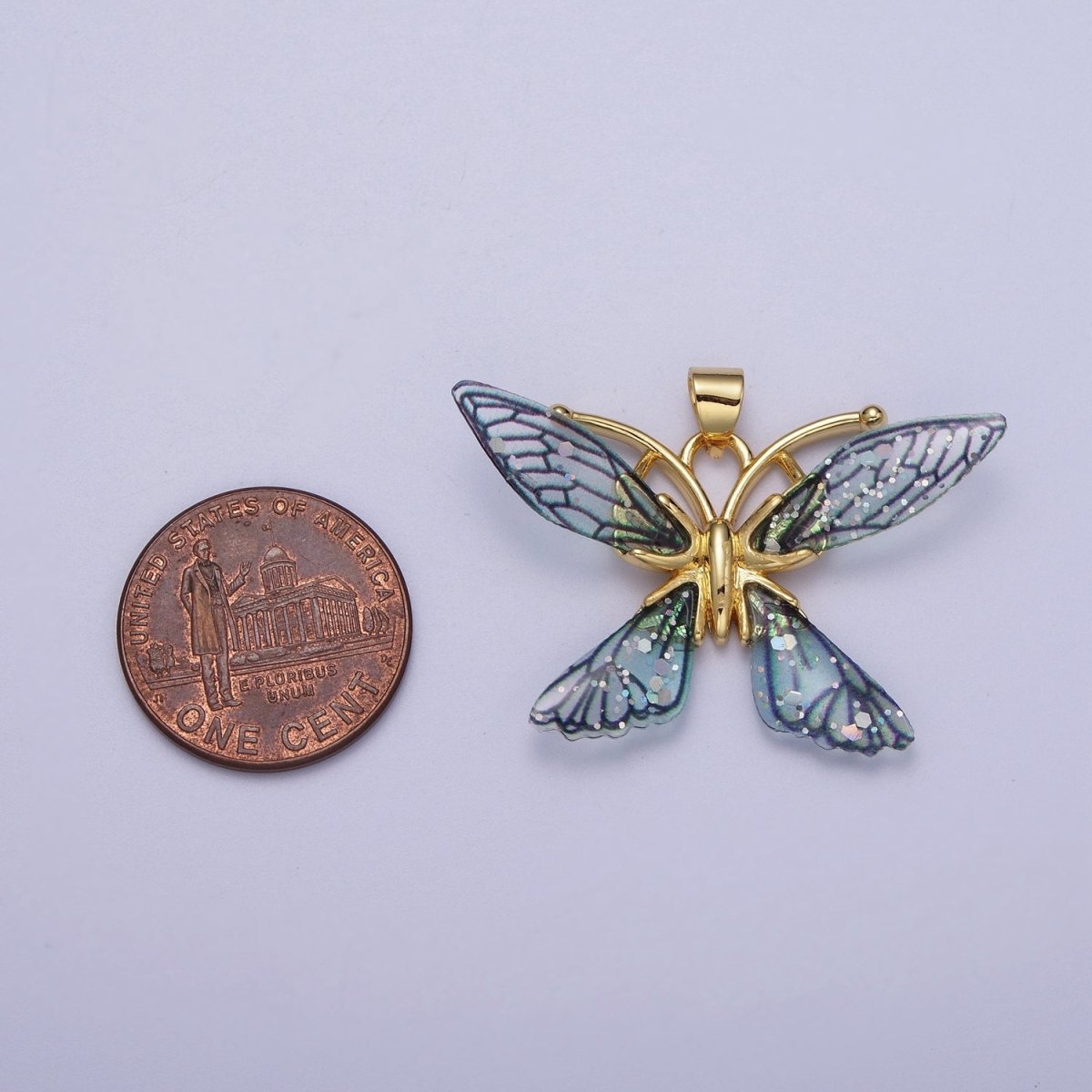 Gold plated Fuchsia, Blue Fairy Butterfly Pendant  I-089 I-092
