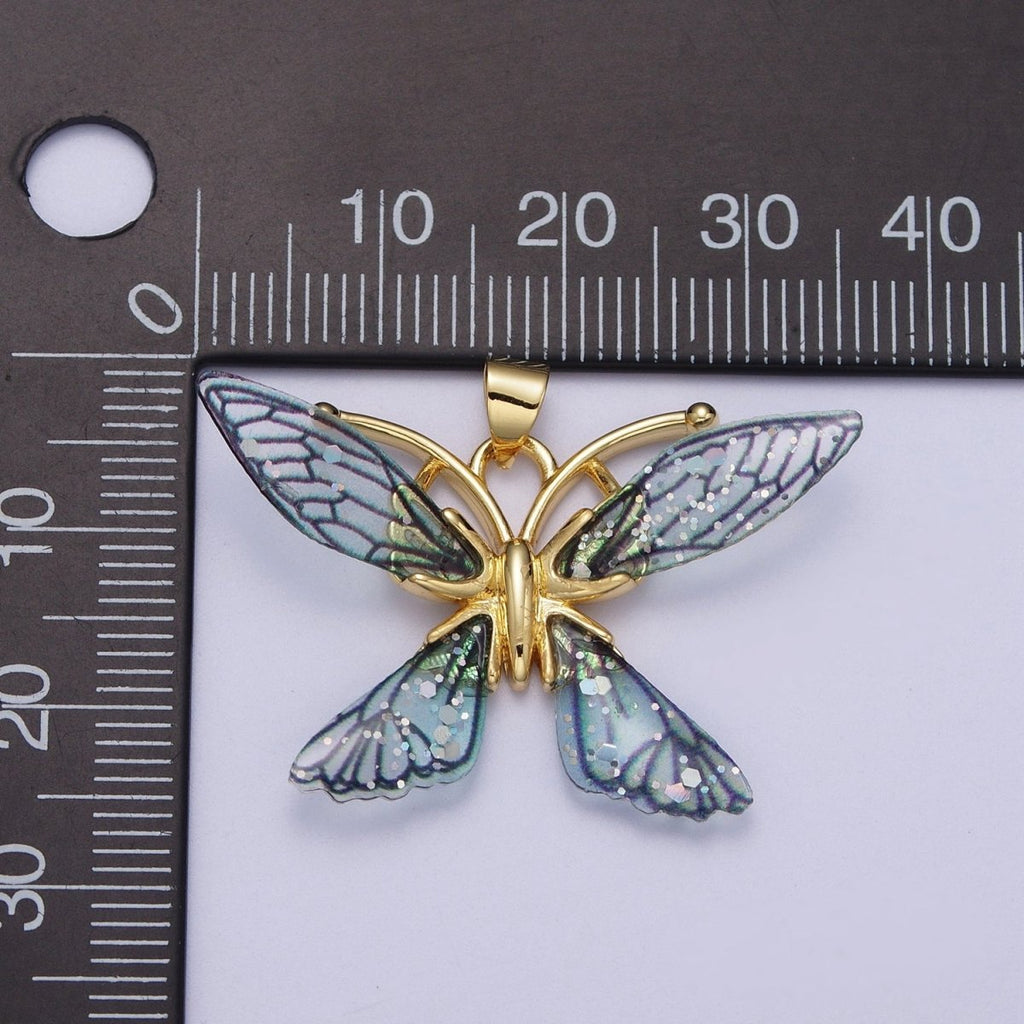 Gold plated Fuchsia, Blue Fairy Butterfly Pendant  I-089 I-092