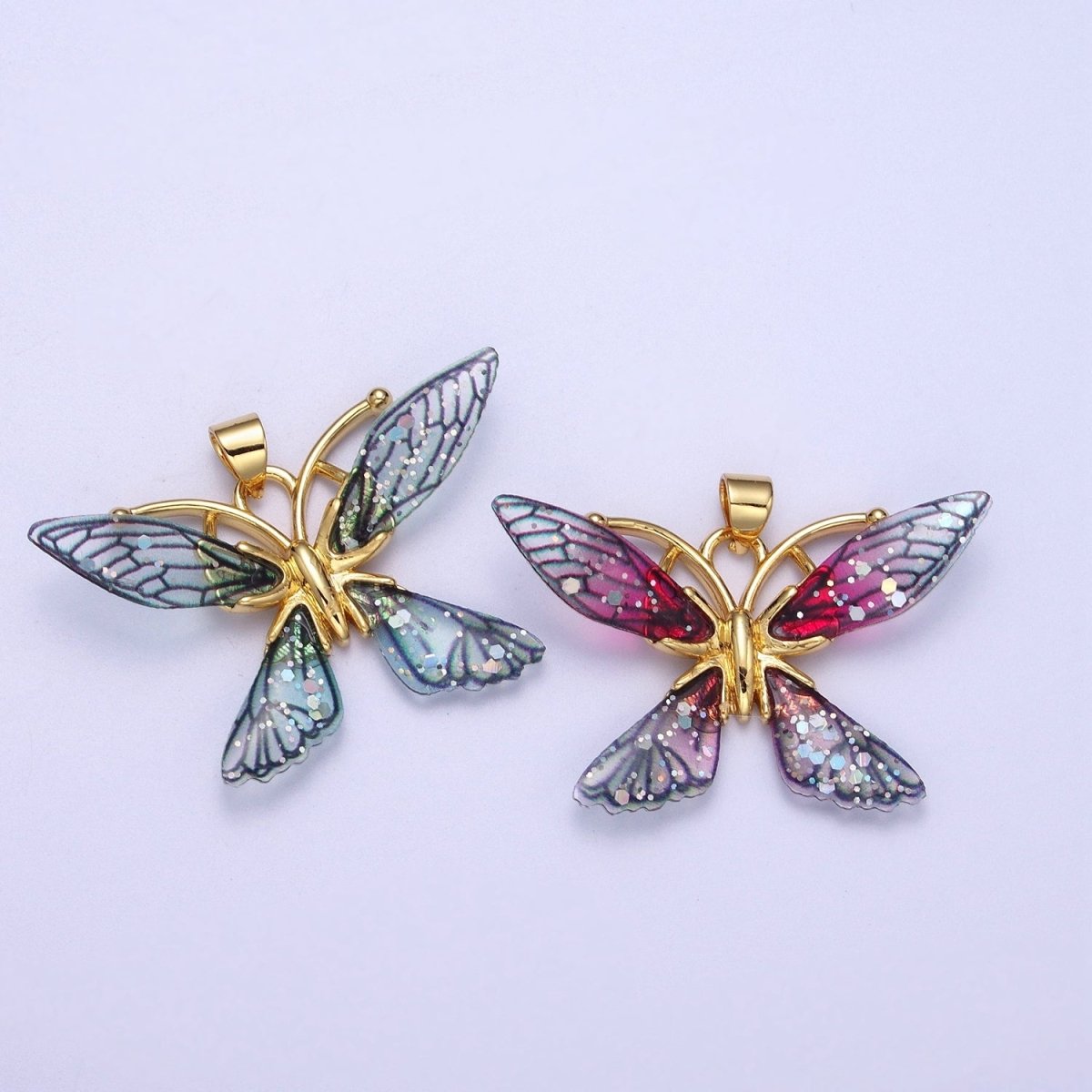 Gold plated Fuchsia, Blue Fairy Butterfly Pendant  I-089 I-092
