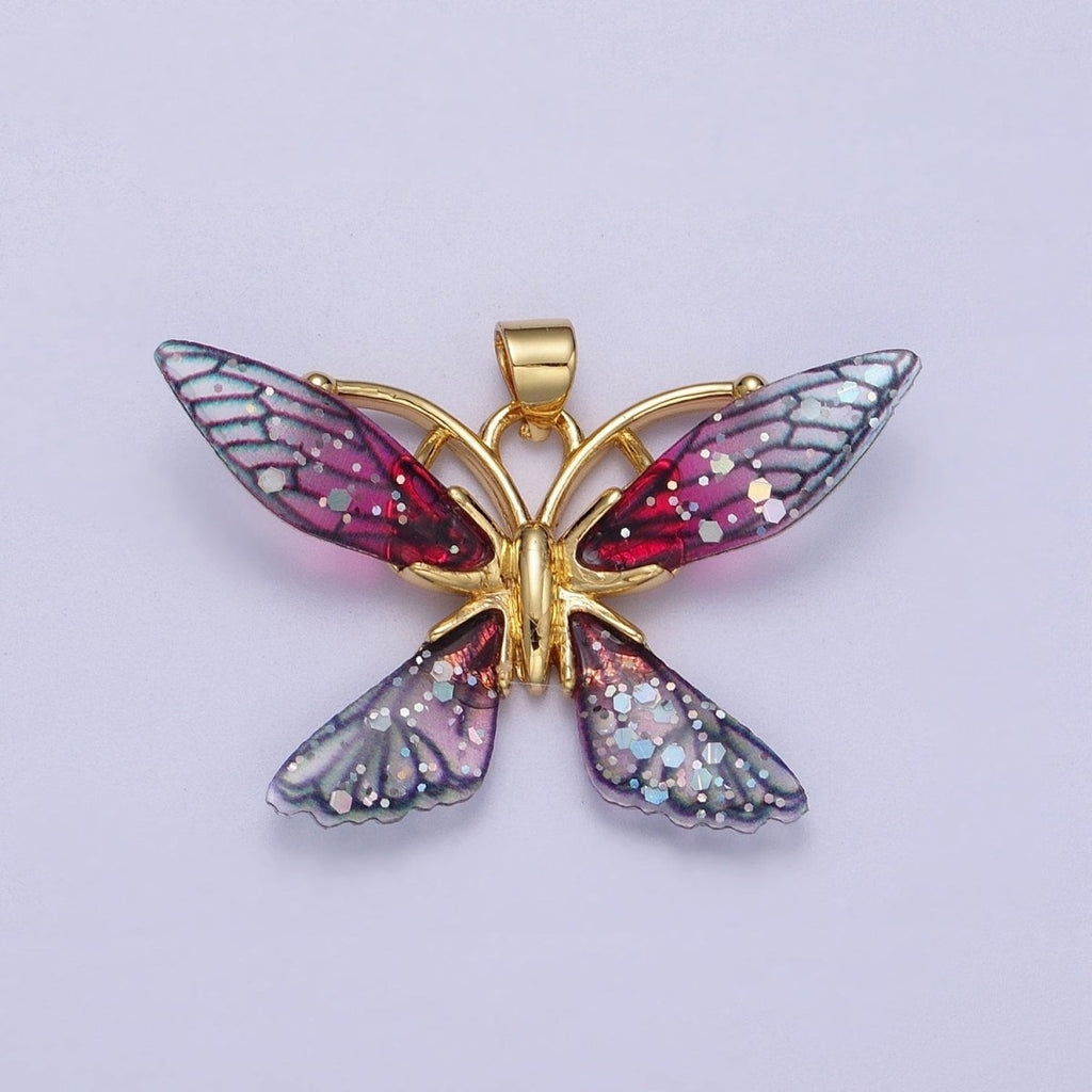 Gold plated Fuchsia, Blue Fairy Butterfly Pendant  I-089 I-092