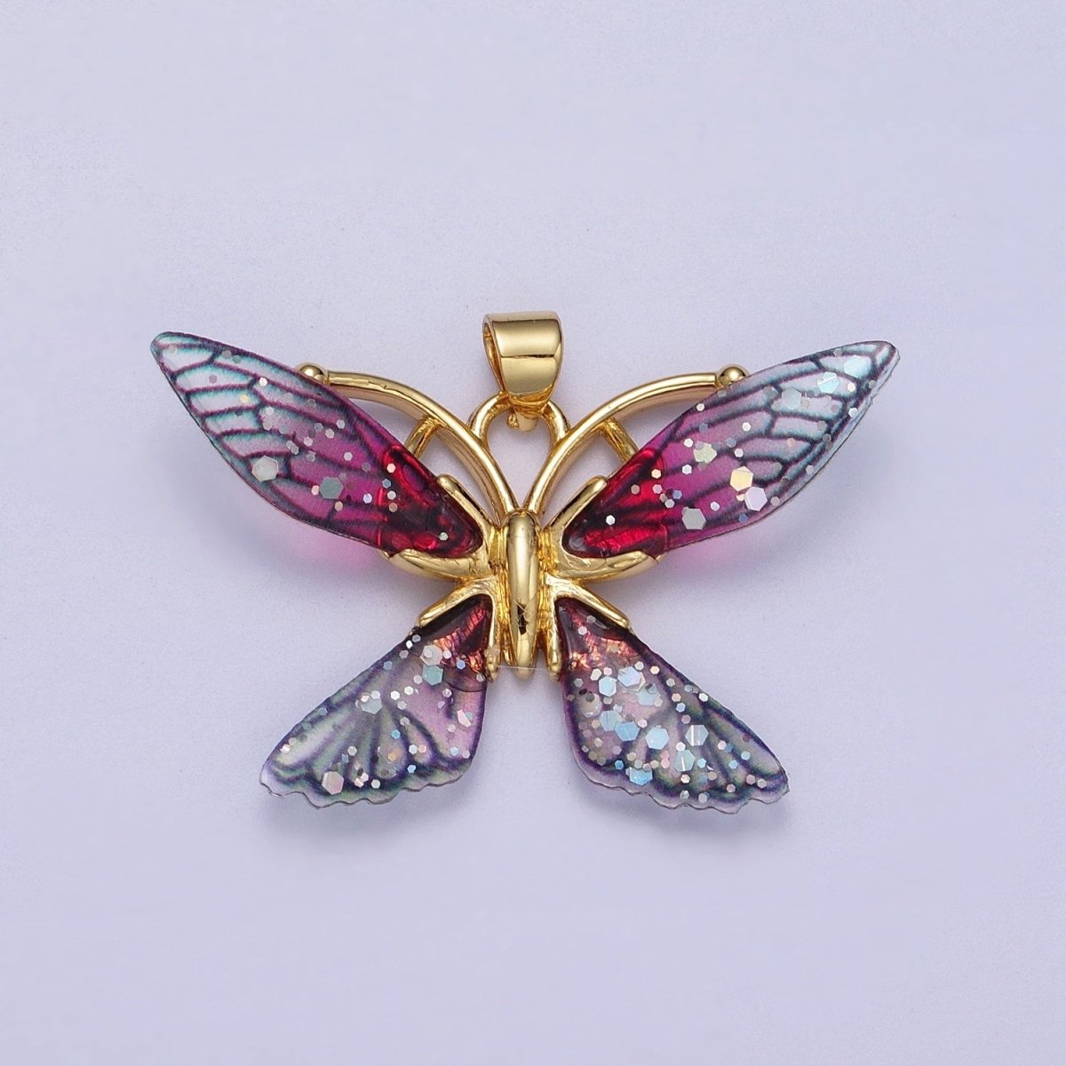 Gold plated Fuchsia, Blue Fairy Butterfly Pendant  I-089 I-092