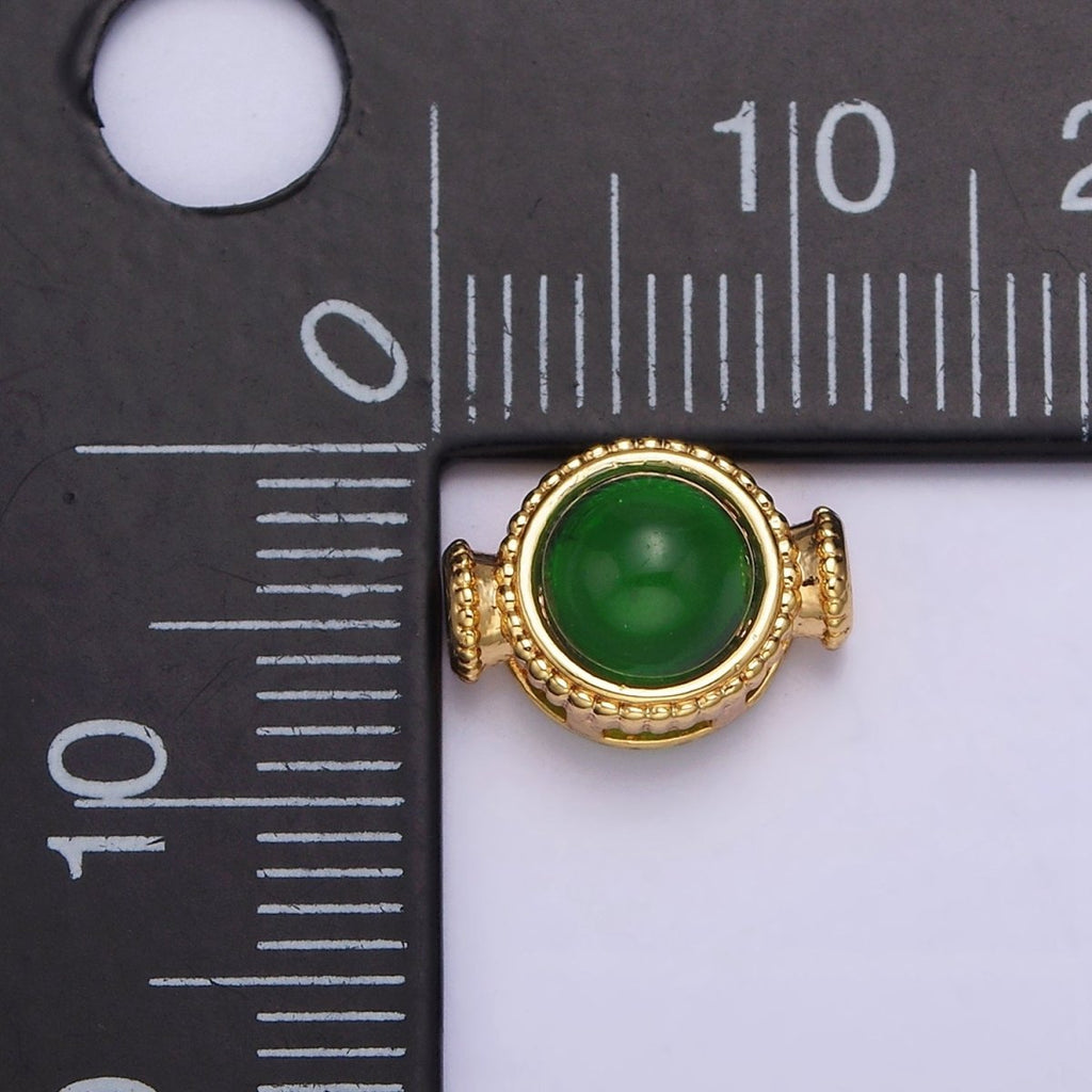 Gold plated Green Cats Eye Round Beaded Connector G-642 - DLUXCA