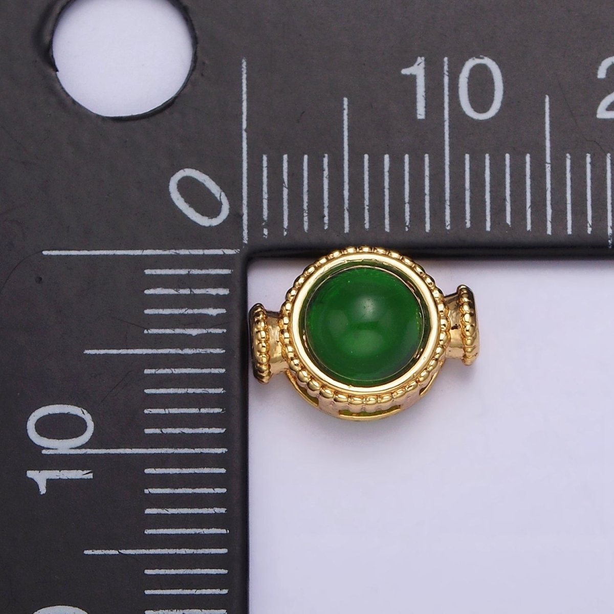 Gold plated Green Cats Eye Round Beaded Connector G-642 - DLUXCA