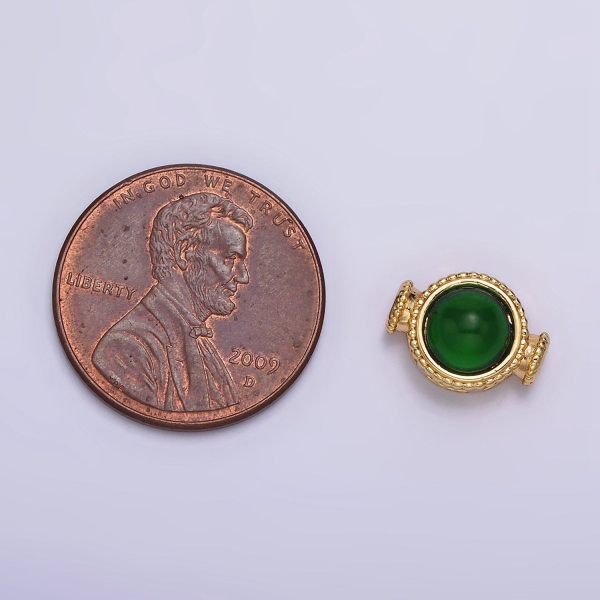 Gold plated Green Cats Eye Round Beaded Connector G-642 - DLUXCA