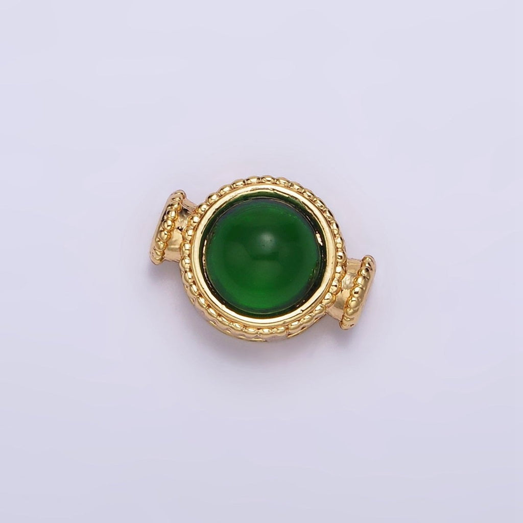 Gold plated Green Cats Eye Round Beaded Connector G-642 - DLUXCA