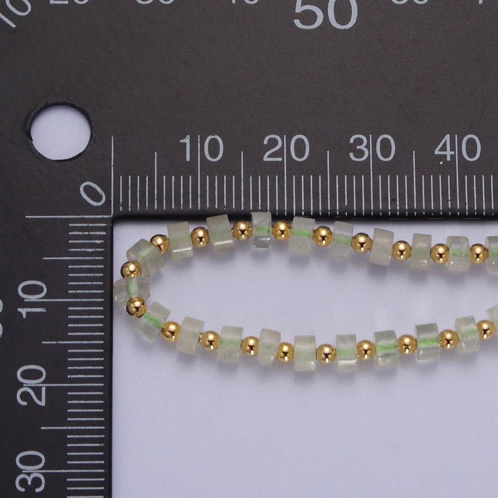 Gold plated Green Prehnite Rondelle Heishi Gemstone Gold Spacer Beads 16 Inch Choker Necklace | WA-1436 Clearance Pricing - DLUXCA