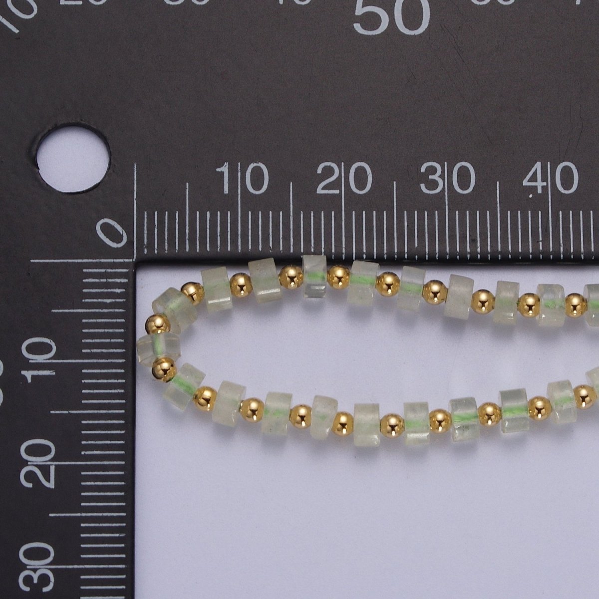 Gold plated Green Prehnite Rondelle Heishi Gemstone Gold Spacer Beads 16 Inch Choker Necklace | WA-1436 Clearance Pricing - DLUXCA