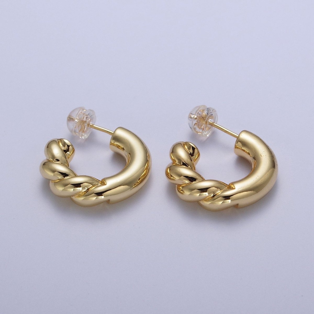 Gold plated Half Twist Croissant Gold / Silver 20mm C Shaped Hoops Stud Earrings | AD-108 AD-109