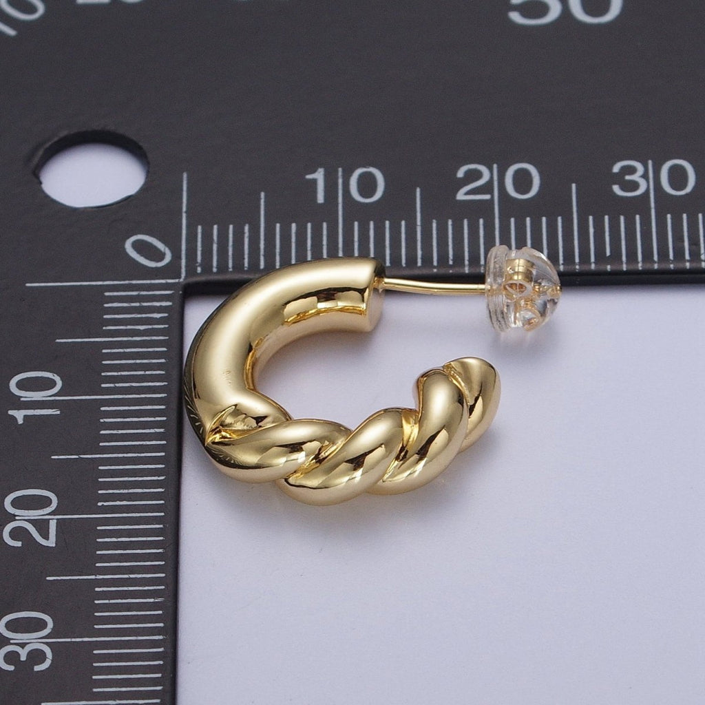 Gold plated Half Twist Croissant Gold / Silver 20mm C Shaped Hoops Stud Earrings | AD-108 AD-109
