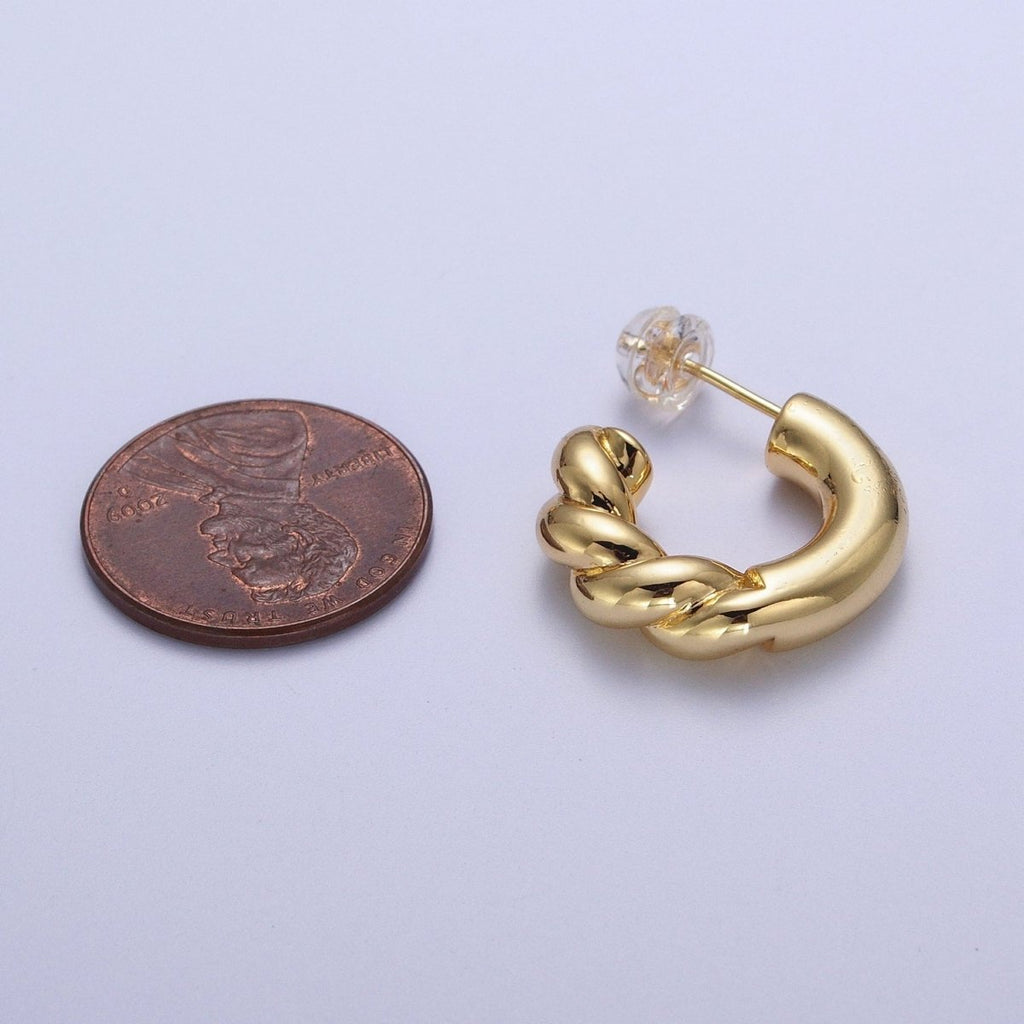 Gold plated Half Twist Croissant Gold / Silver 20mm C Shaped Hoops Stud Earrings | AD-108 AD-109