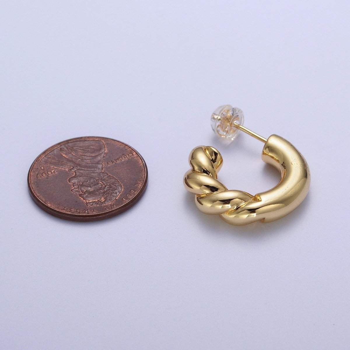 Gold plated Half Twist Croissant Gold / Silver 20mm C Shaped Hoops Stud Earrings | AD-108 AD-109