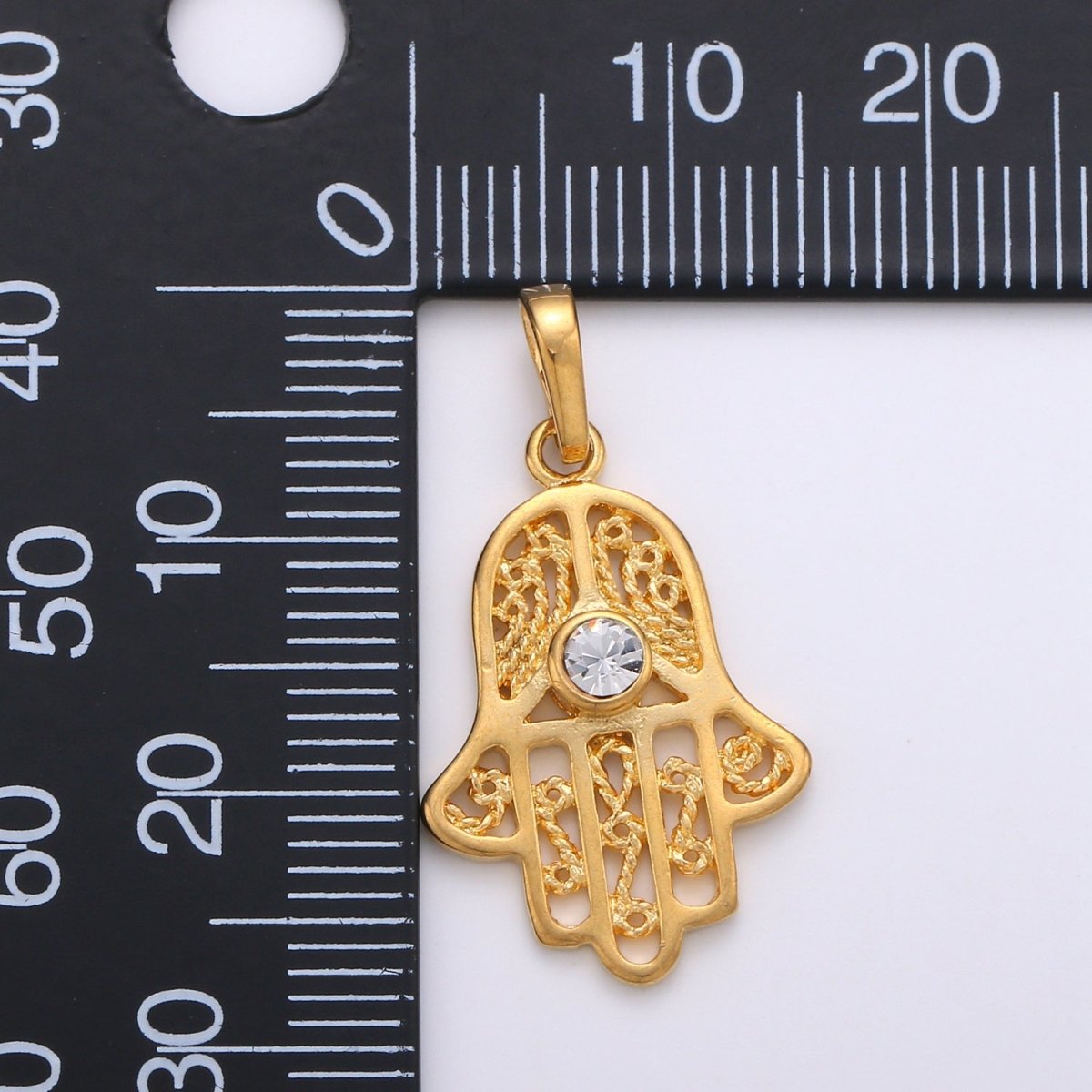 Gold plated Hamsa Hand Pendant Hand of Fatimah Charm J-071 - DLUXCA