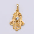 Gold plated Hamsa Hand Pendant Hand of Fatimah Charm J-071 - DLUXCA