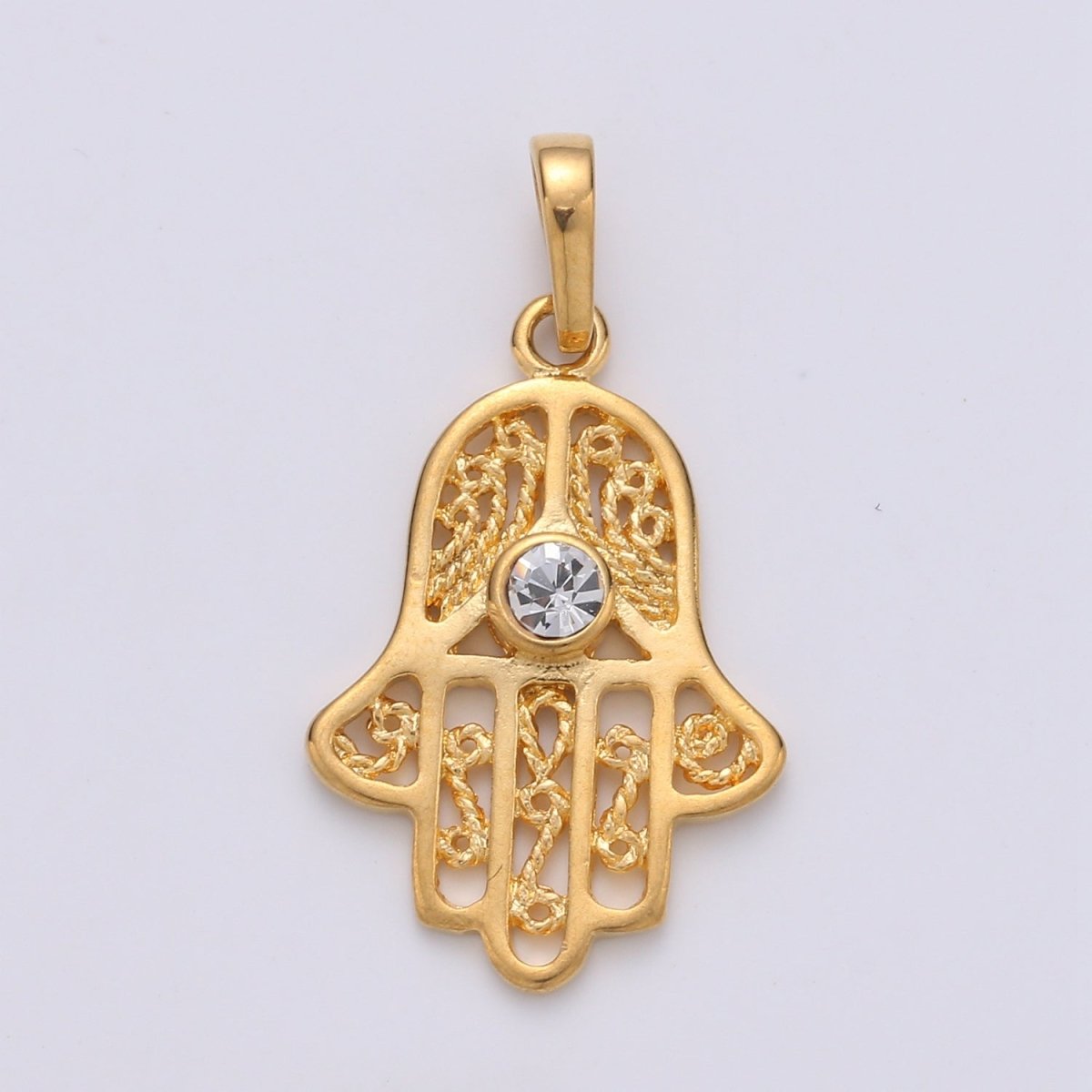 Gold plated Hamsa Hand Pendant Hand of Fatimah Charm J-071 - DLUXCA