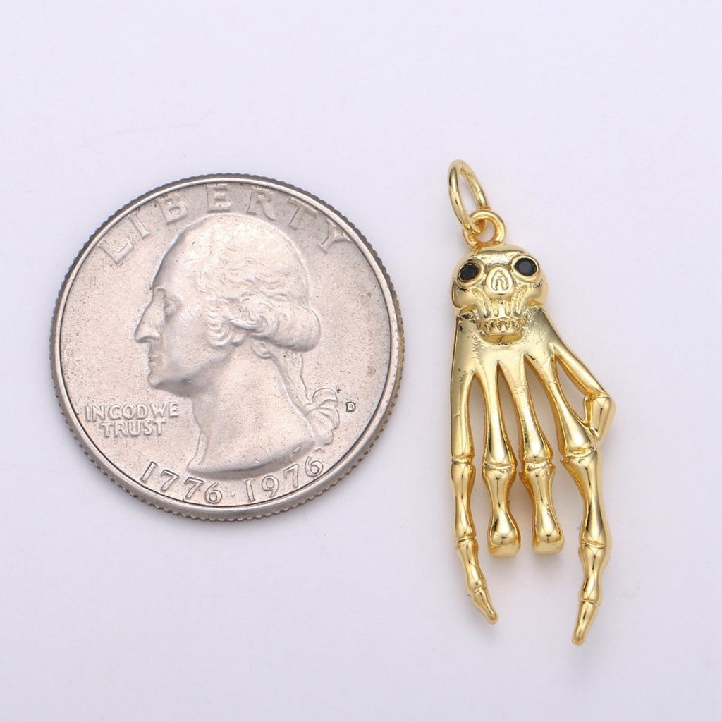 Gold plated Hand Skeleton Charm D-832 - DLUXCA