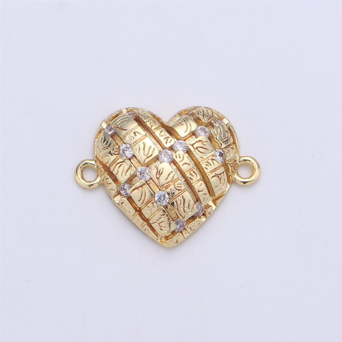 Gold plated heart Charm Connector, Bracelet Connector, Cubic Heart armlet Connector, CZ Link Charm Jewelry Connector F-365 - DLUXCA