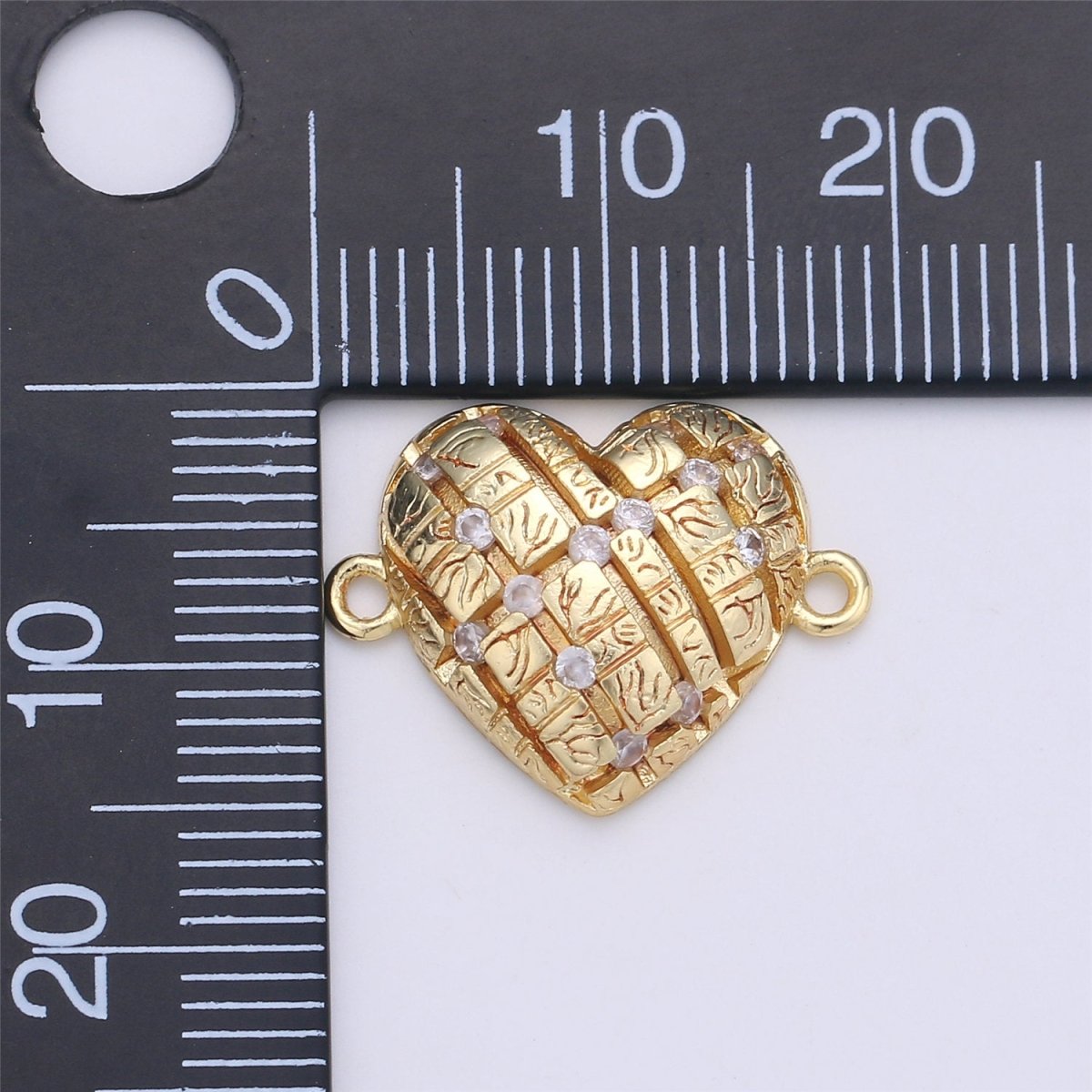 Gold plated heart Charm Connector, Bracelet Connector, Cubic Heart armlet Connector, CZ Link Charm Jewelry Connector F-365 - DLUXCA