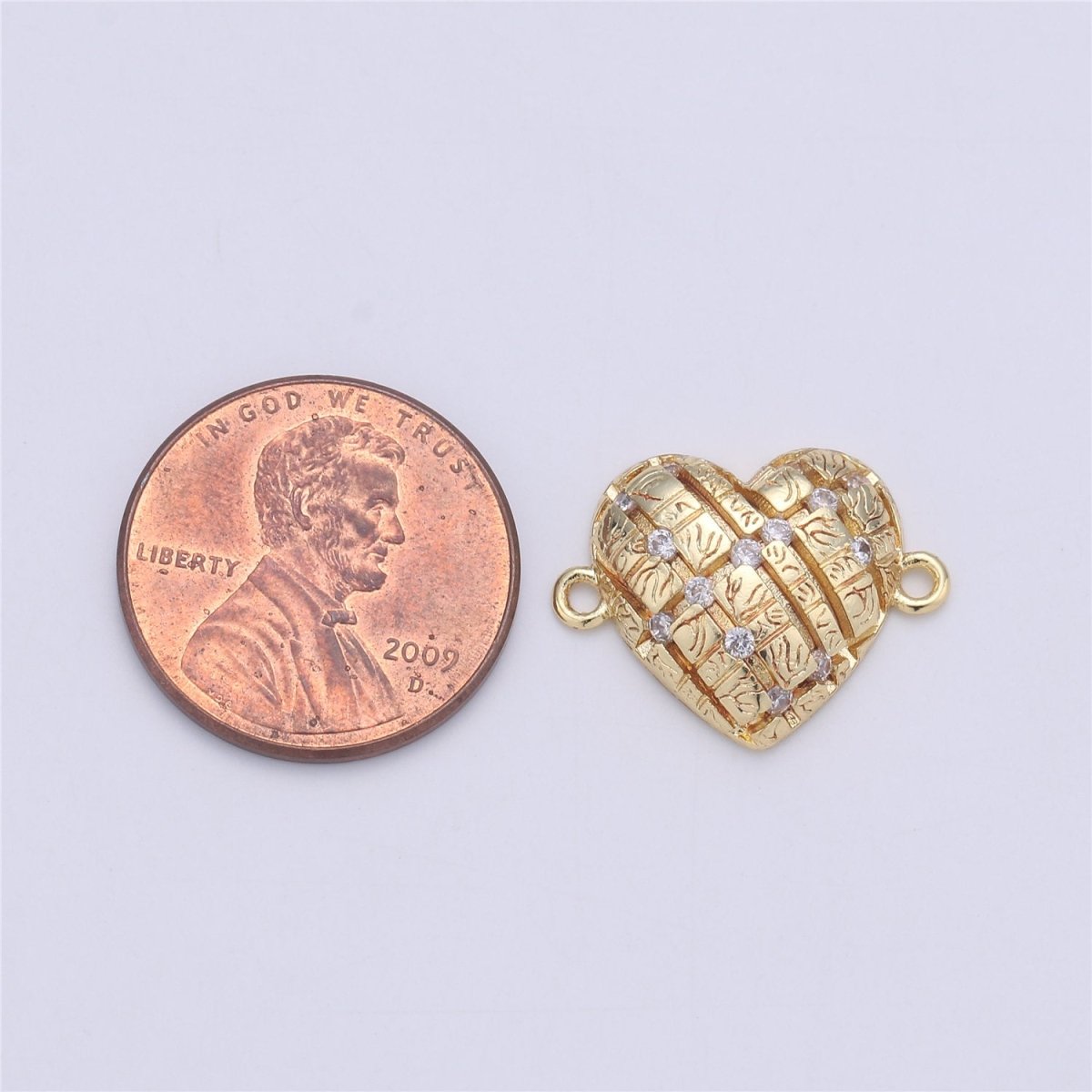 Gold plated heart Charm Connector, Bracelet Connector, Cubic Heart armlet Connector, CZ Link Charm Jewelry Connector F-365 - DLUXCA