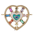 Gold plated Heart Charm Connector Multi Color CZ Charm Bracelet Earring Necklace Link Connector Double Bail Charm F-871 - DLUXCA