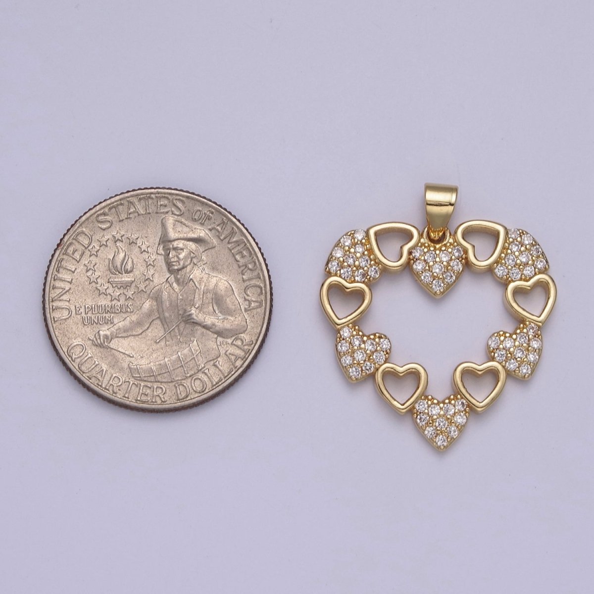 Gold plated heart cubic charm, gold heart pendant Love Minimalist Jewelry J-442 - DLUXCA