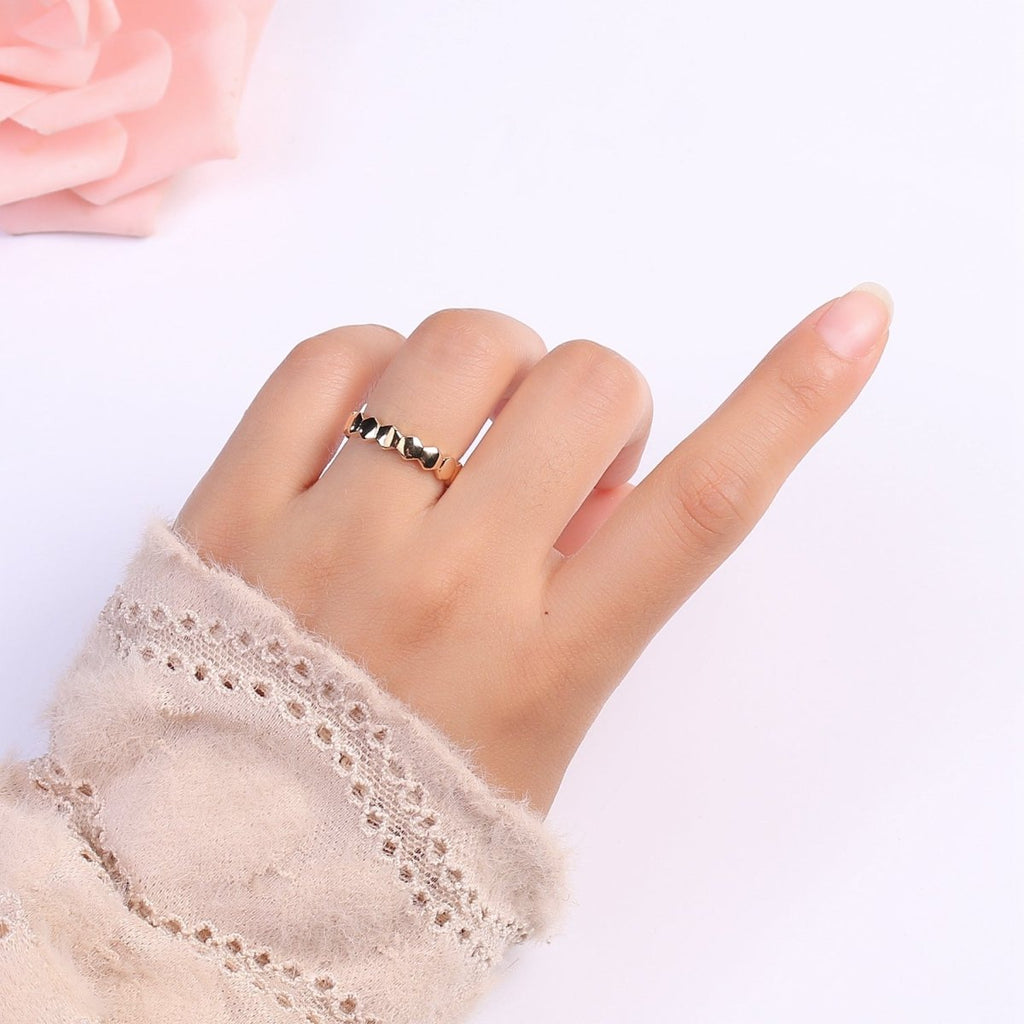 Gold plated Hexagon Band Adjustable Ring O-322 - DLUXCA