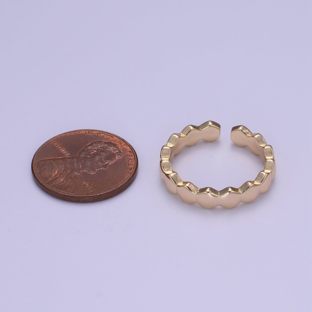 Gold plated Hexagon Band Adjustable Ring O-322 - DLUXCA