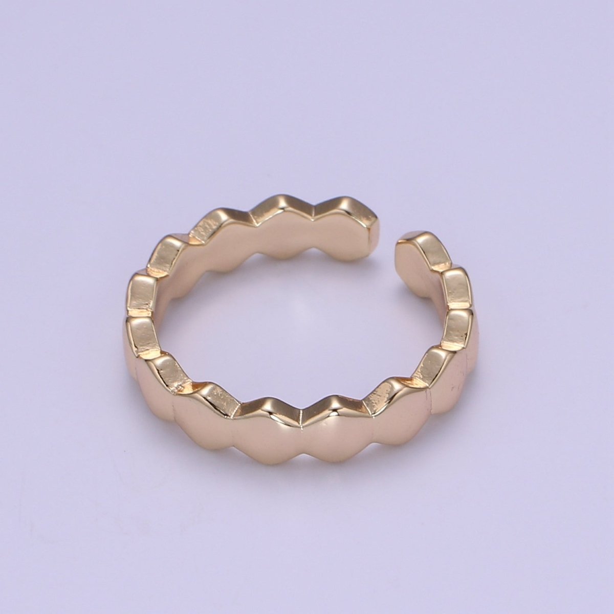 Gold plated Hexagon Band Adjustable Ring O-322 - DLUXCA