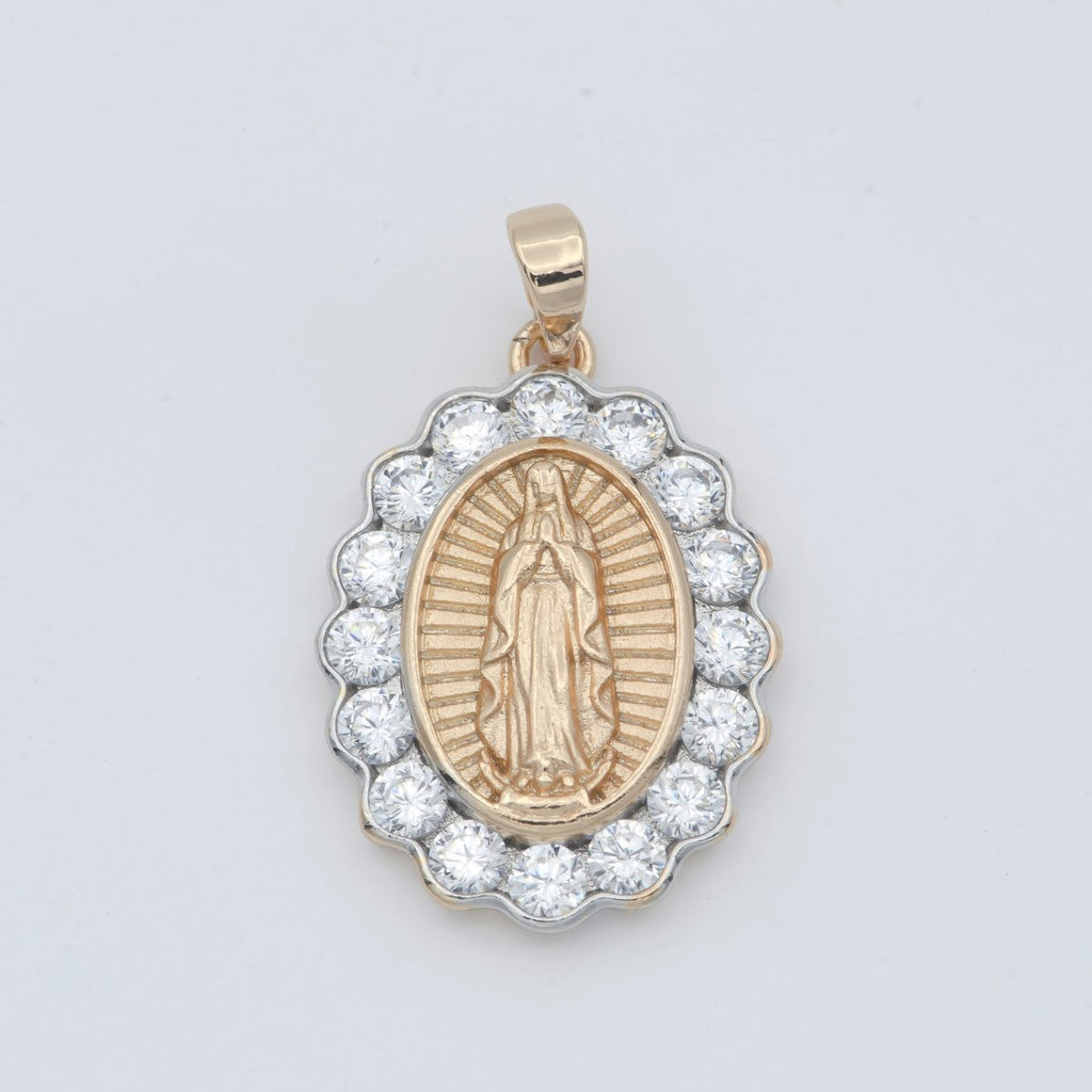 Gold plated Holy Mary Lady of Guadalupe Praying Religious Cubic Zirconia Crystal Oval Pendants H-728 - DLUXCA