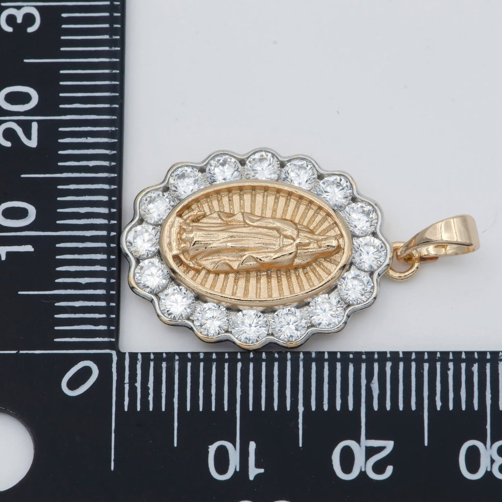 Gold plated Holy Mary Lady of Guadalupe Praying Religious Cubic Zirconia Crystal Oval Pendants H-728 - DLUXCA
